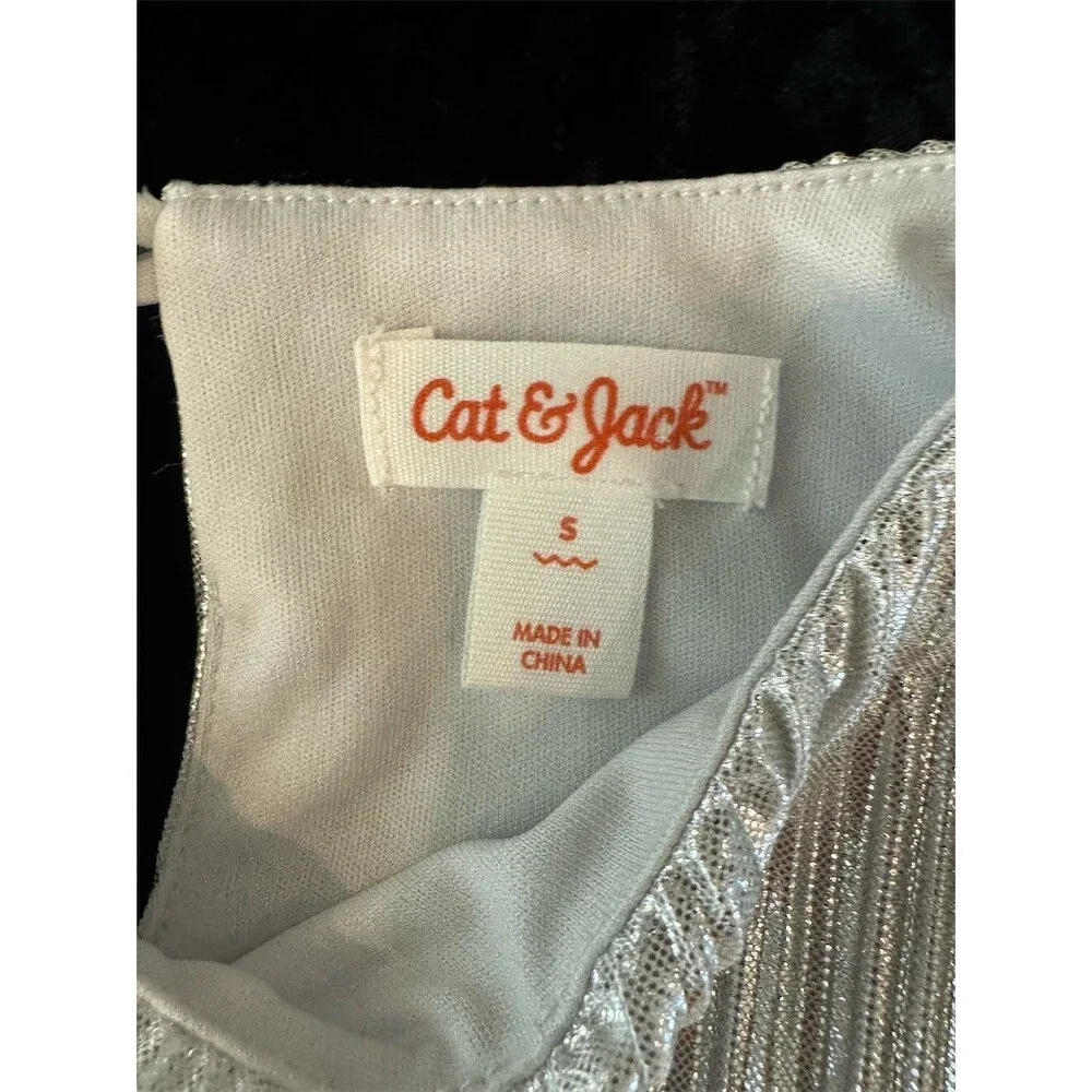 Cat & Jack Dress Girls Size S Silver Metallic Pleated Fit & Flare Party